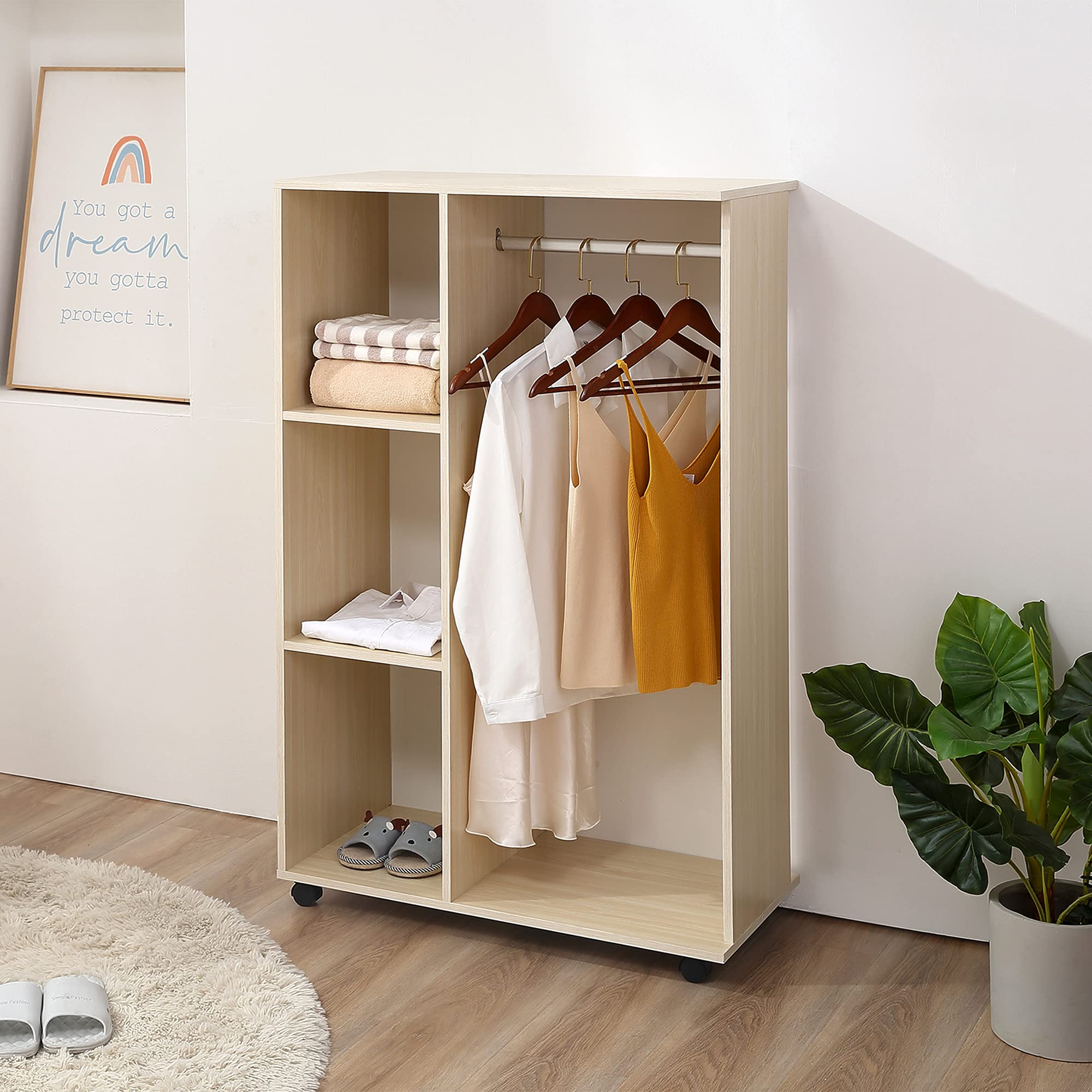 HOMCOM Armoire Penderie Mobile Armoire de Rangement Chêne Clair