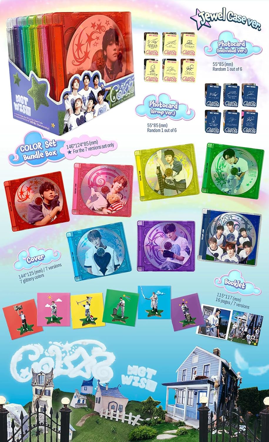 NCT WISH COLOR 3rd Mini Album [Jewel Yushi Ver.] Cover + CD + Photocard + Booklet (Blue Color)