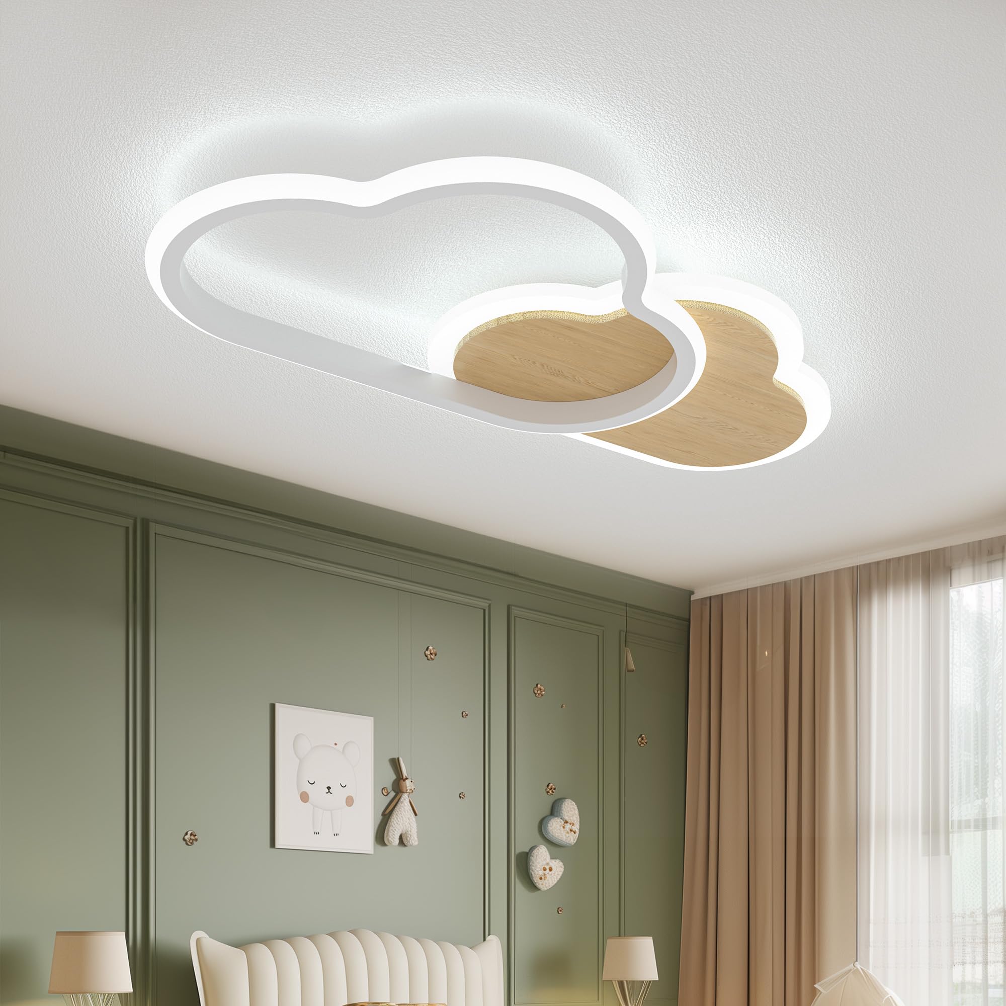 LED Deckenleuchte Kinderzimmer Deckenlampe wolken Bambus Deckenbeleuchtung 31W Dimmbar mit Fernbedienung Deckenleuchten für Kinder Schlafzimmerlampe Babyzimmer Mit Nachtlichtfunktion 50cm