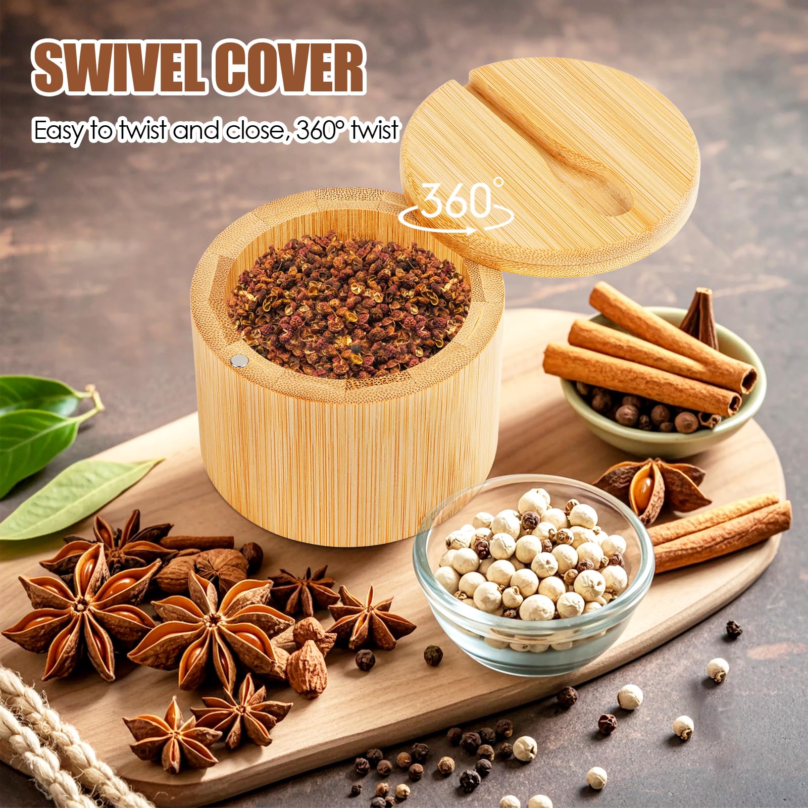 Lot De 2 Boîtes à Sel En Bambou 6 Oz - Couvercle Magnétique Et Cuillère Inclus - Pour épices, Sel, Poivre
