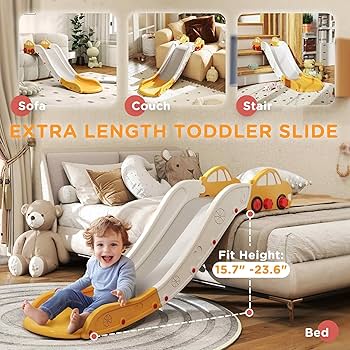 AIYAPLAY Kids Slide For Bed, Sofa, With Extended Length, Easy To Assemble And Store, Grey