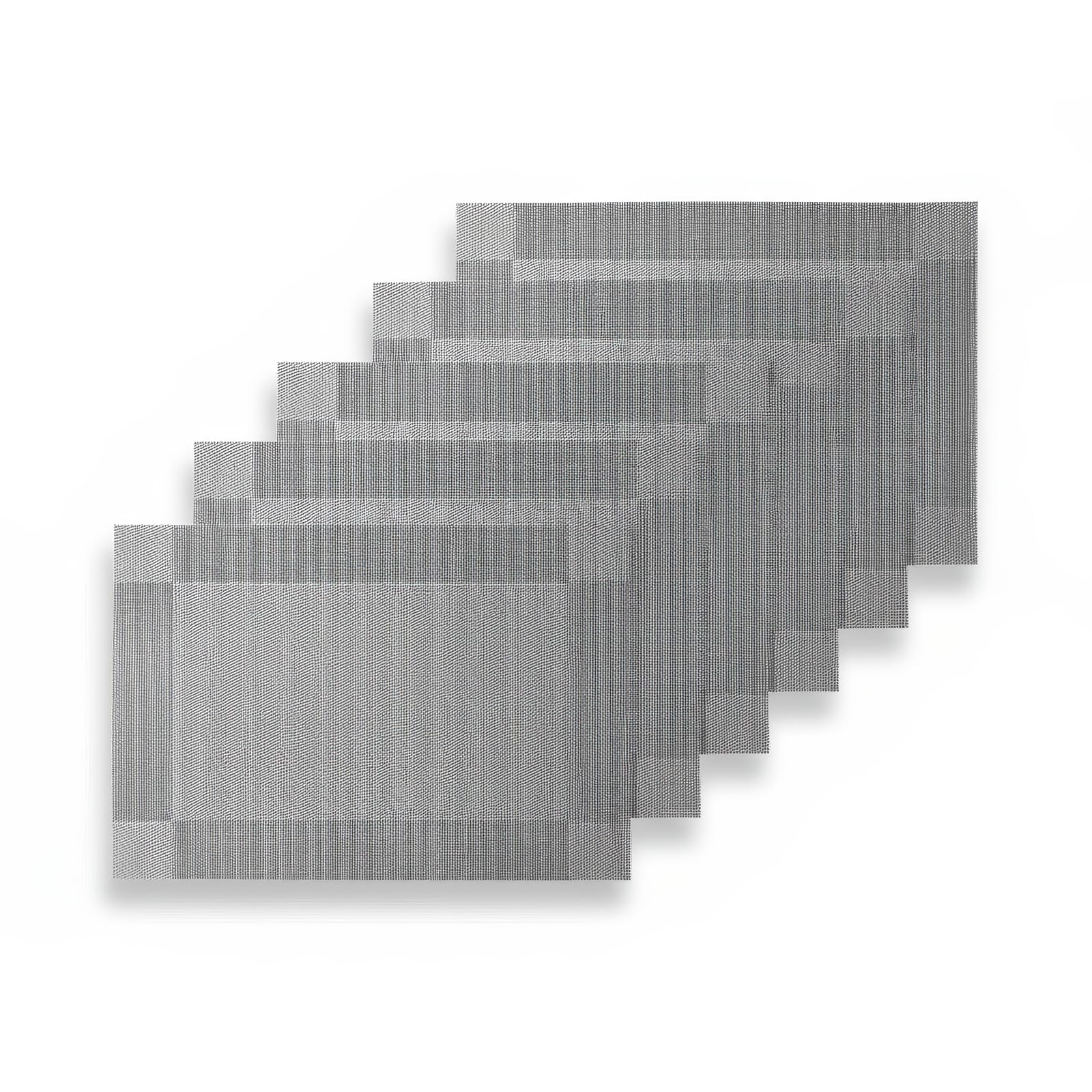 Komforbaa PVC Vinyl Woven Table Mats,Set of 6,Heat-Resistant Washable Mats for Dining Table,Outdoor-Table Protection,12×17 Inch,Silver