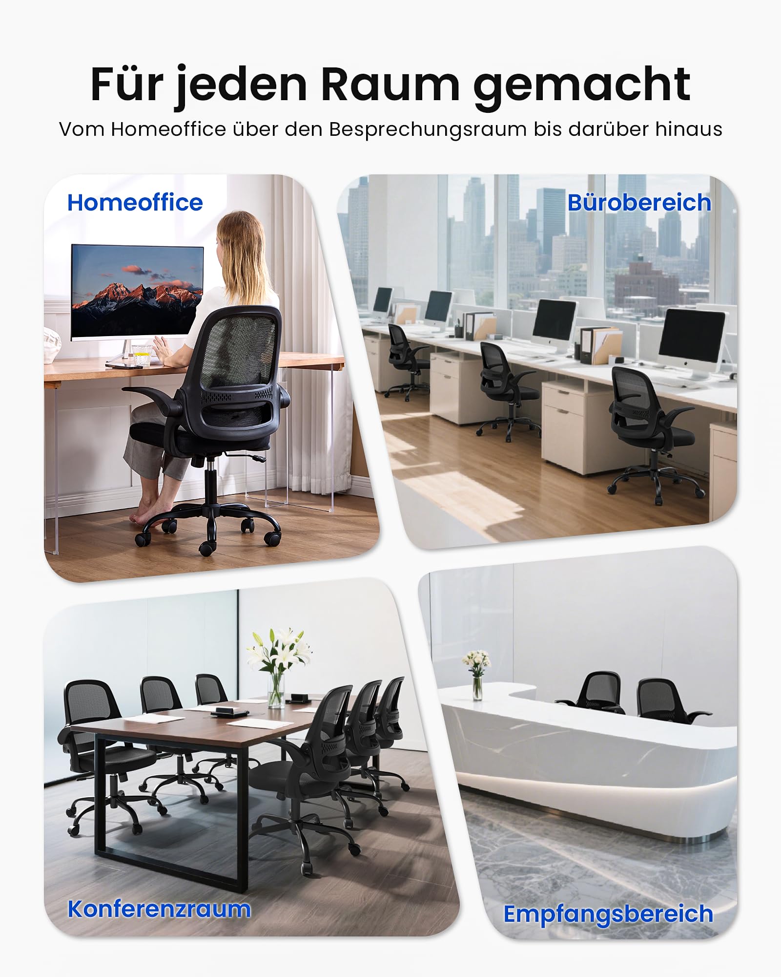 LukkDys Bürostuhl Ergonomisch, Schreibtischstuhl mit klappbaren Armlehnen, Mesh Computerstuhl höhenverstellbar, Drehstuhl für Home Office, Kinder & Studenten, Büro Sessel, Grau