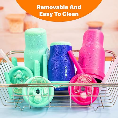 Miniatura 9 de VINUR - Vaso de viaje con aislamiento de 17 oz con asa, vaso de acero inoxidable de doble pared con aislamiento al vacío, vaso de agua de viaje con