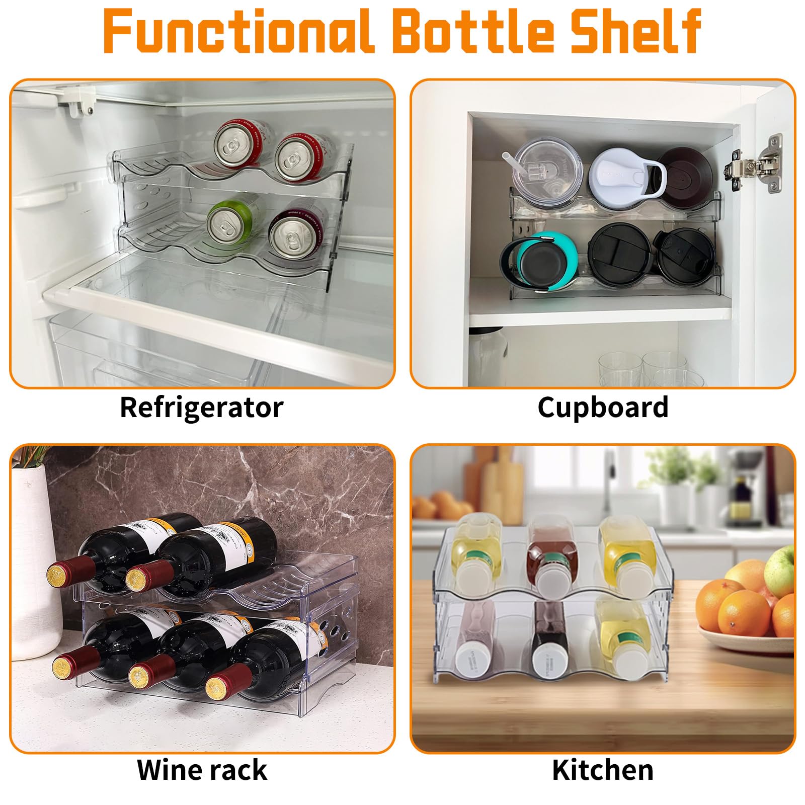 2 Strati Portabottiglie Vino Impilabile, Portabottiglie Acqua Plastica Antiscivolo, Scaffale Bottiglie Multifunzionale, Organizar Bottiglie Trasparente per Tavolo Cucina, Frigorifero, Dispensa, Armadi