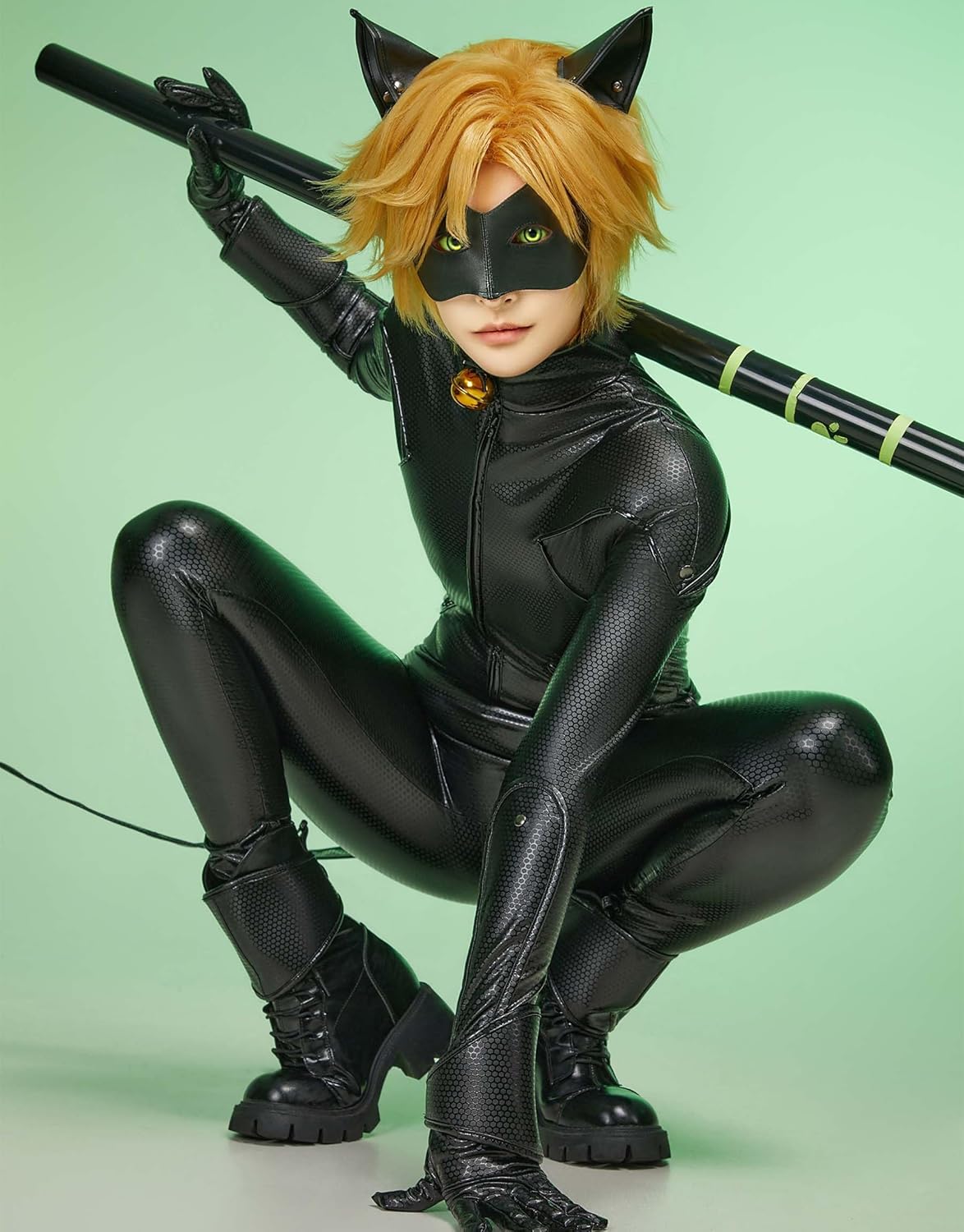 Micotaku Officially Licensed Miraculous Ladybug Cat Noir Unisex Costume PU Leather Jumpsuit with Accessories