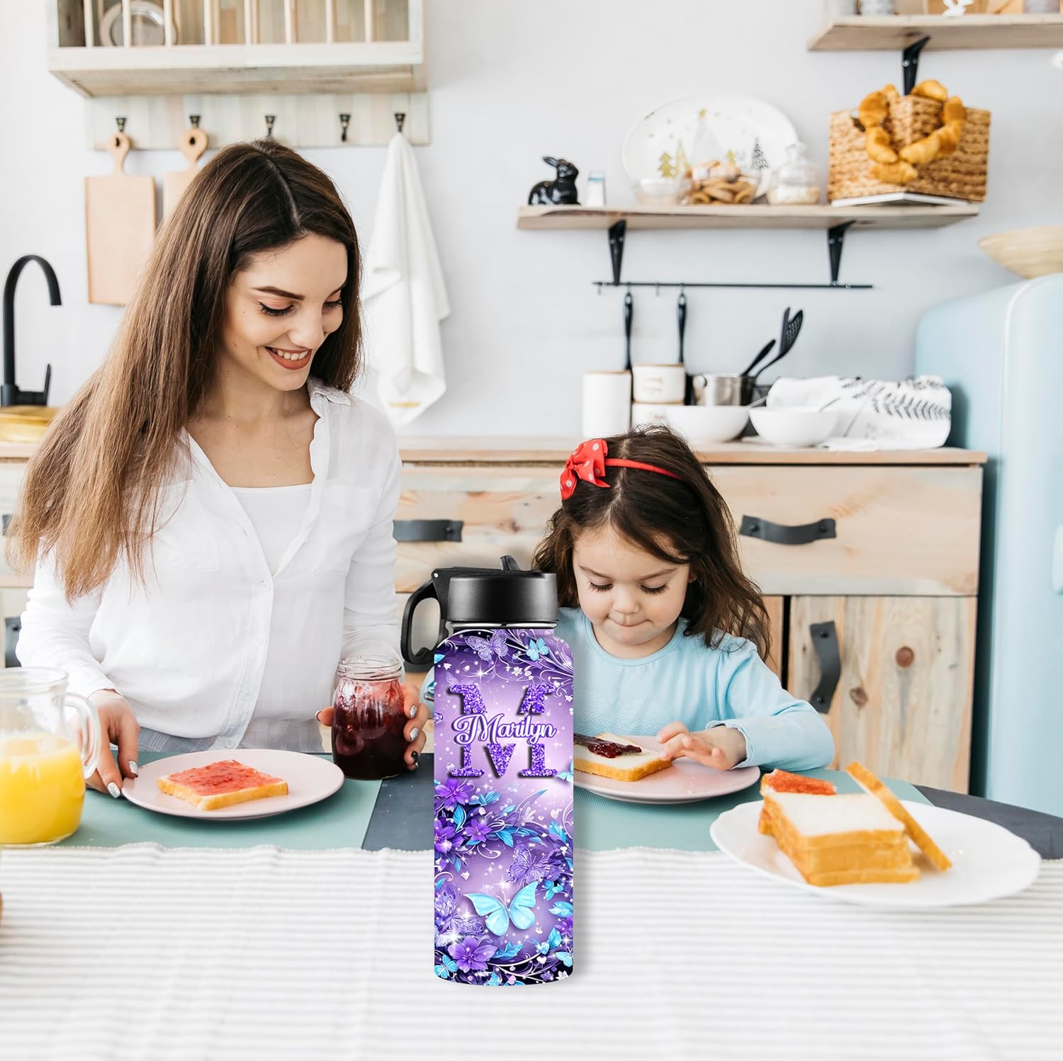 Personalized Butterfly Water Bottles for Girls with Straw Lid Custom Sports Water Bottle for School Customized Name Stainless Steel Double Wall Insulated Cup Birthday Gifts for Kids Style11 - Image 6