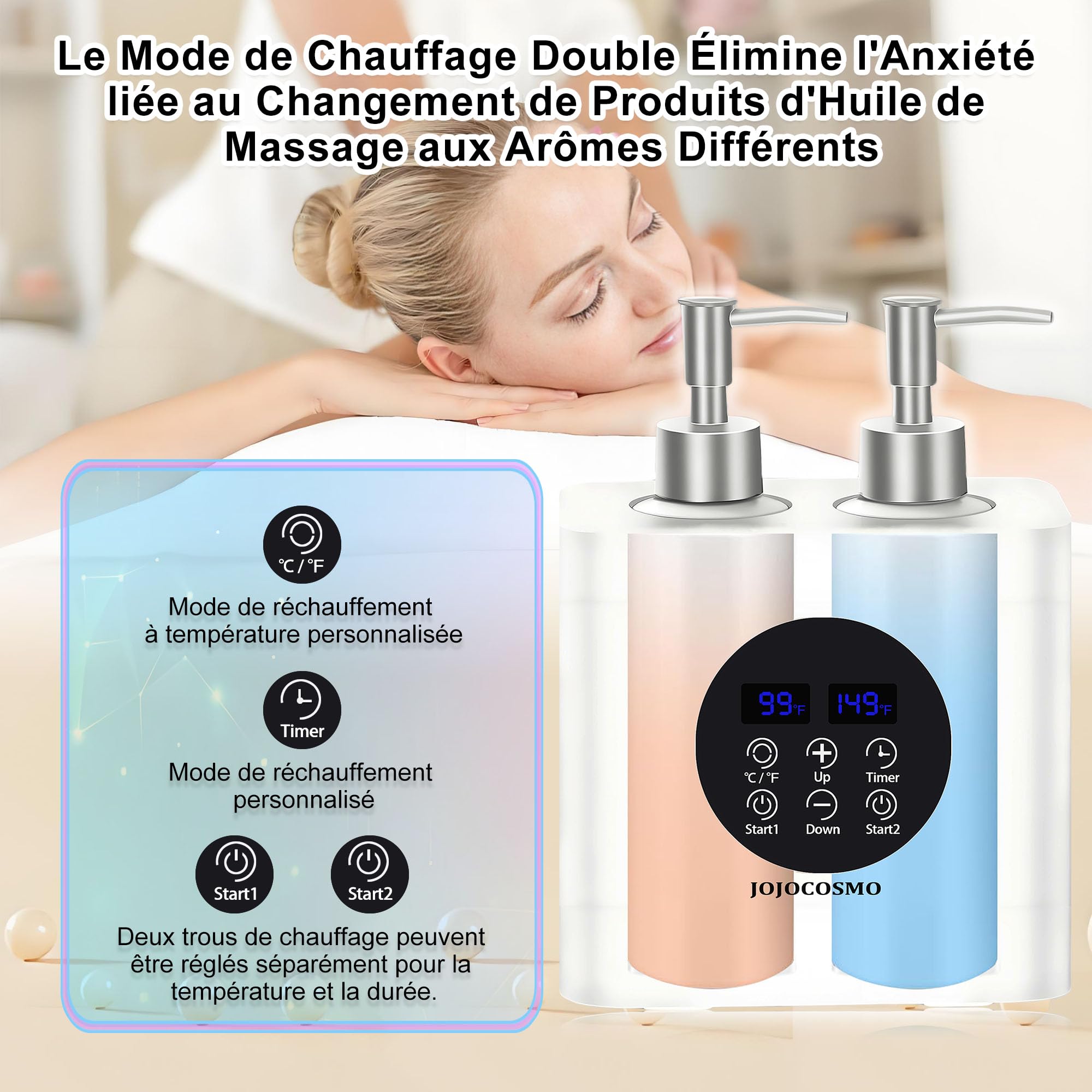 Chauffe-Huile de Massage à Deux Bouteilles Double Contrôle 0-65°C Chauffe-Émulsion pour Salon