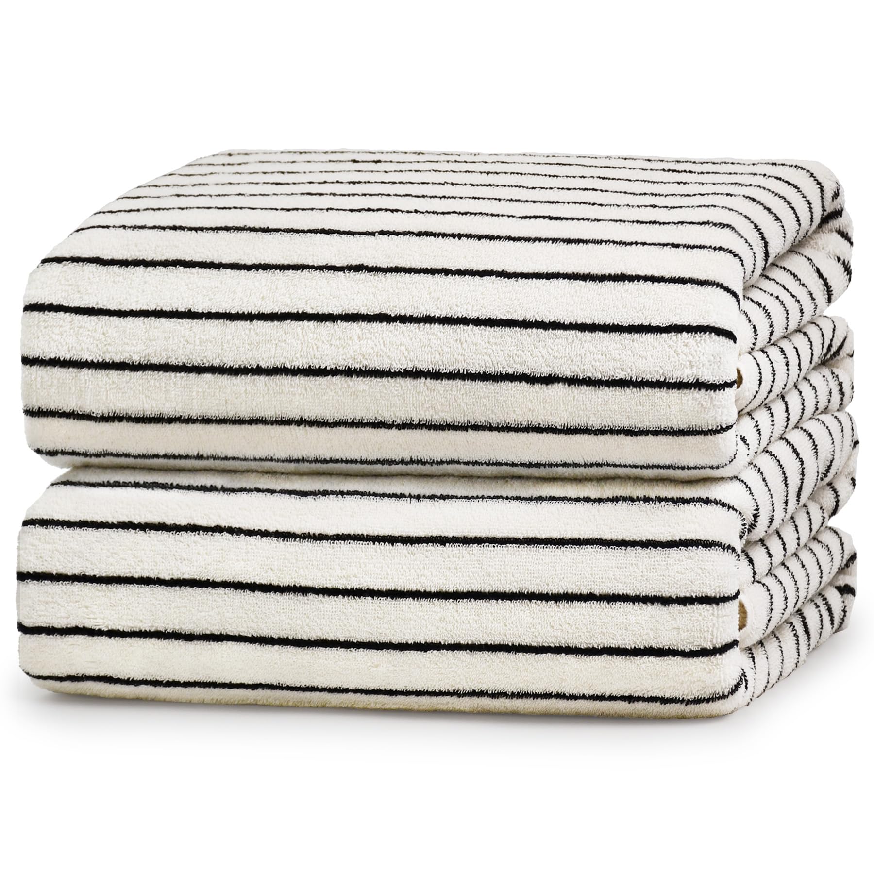 Jacquotha Black & Cream Striped Bath Sheets Set of 2