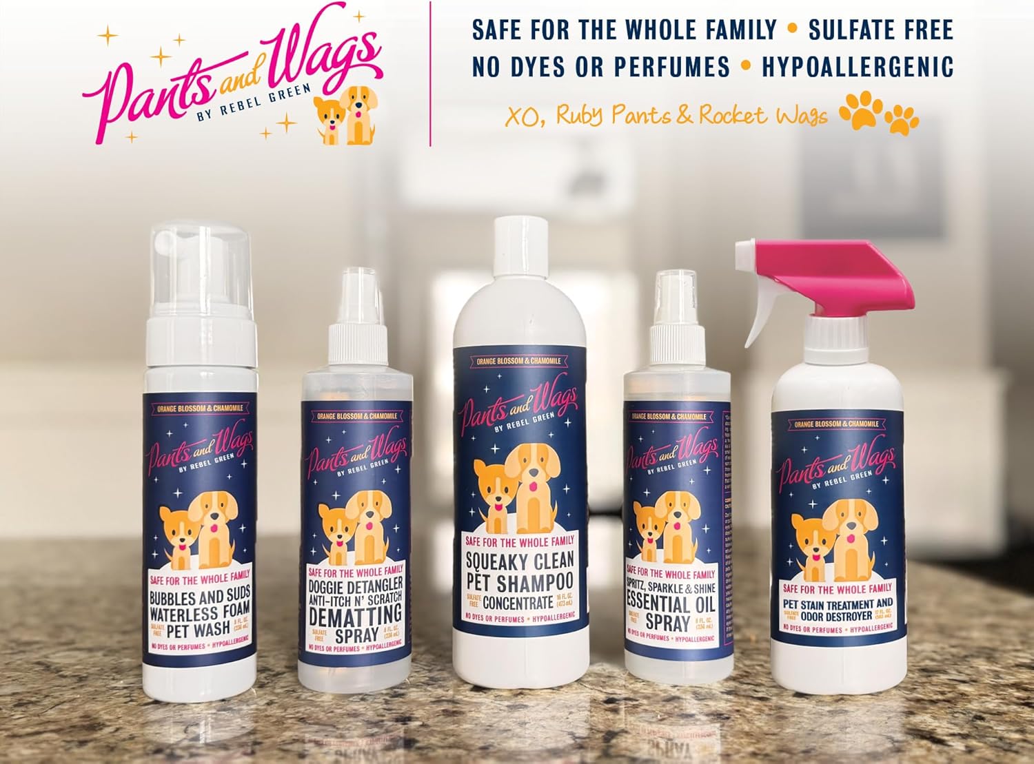 Pants and Wags by Rebel Green Squeaky Clean Pet Shampoo Concentrate - Orange Blossom & Chamomile - Hypoallergenic - No Dyes or Perfumes - 16 oz - 2 Pack