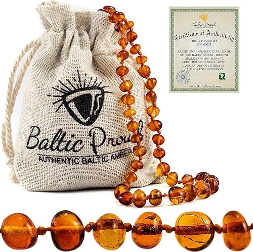 Baltic Proud Amber Necklace (Unisex Cognac Polished 12.5 Inches) - Certified Premium Quality Raw Baltic Sea Amber
