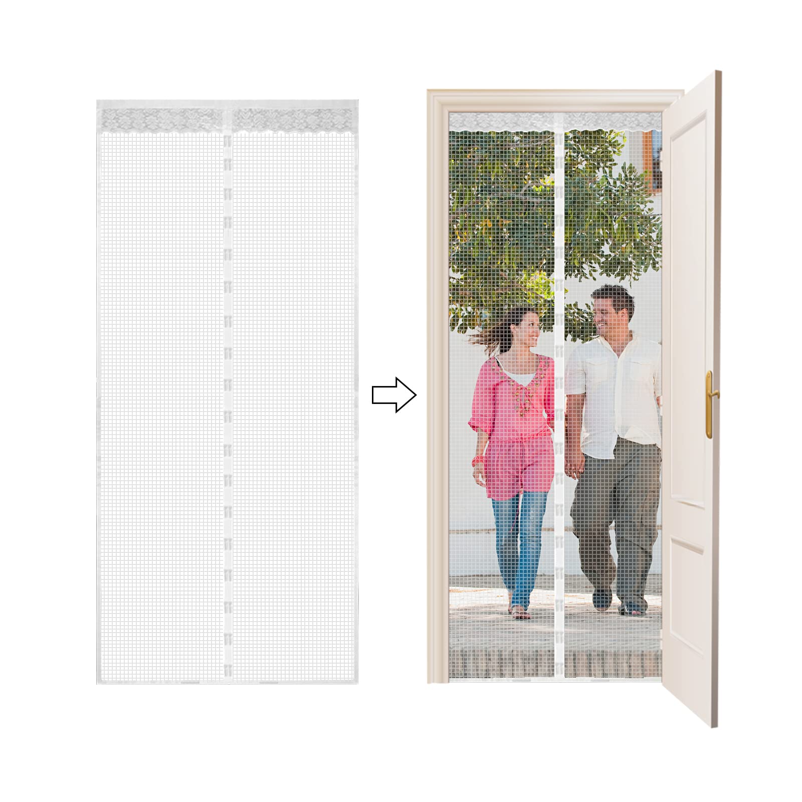 Fly Screens for Doors JANORS Magnetic Fly Screen Door, Magnetic Soft Screen Doors, Encrypted to Prevent Bug, Full Frame Velcro, Magnet Silent Closure, No Punching 110 * 210cm (Pure White)