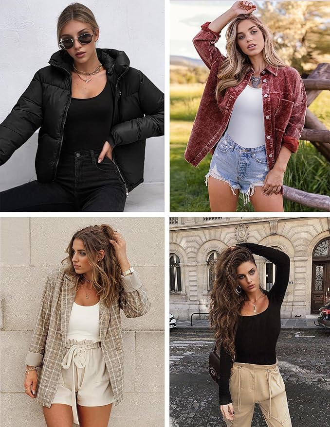 Ekouaer Womens 3 Pack Long Sleeve Shirts Scoop Neck Tops Stretch Fitted Undershirt Lightweight Basic Thermal Tee XS-XXL