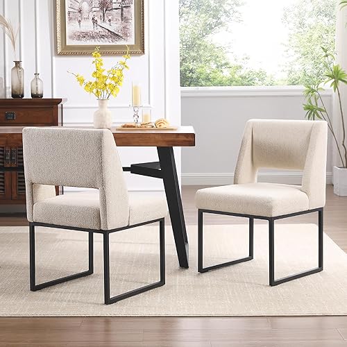 Miniatura 6 de Juego de 2 sillas de comedor tapizadas, modernas sillas de comedor con cojín grueso y ancho, respaldo abierto y patas de metal para cocina, sala de