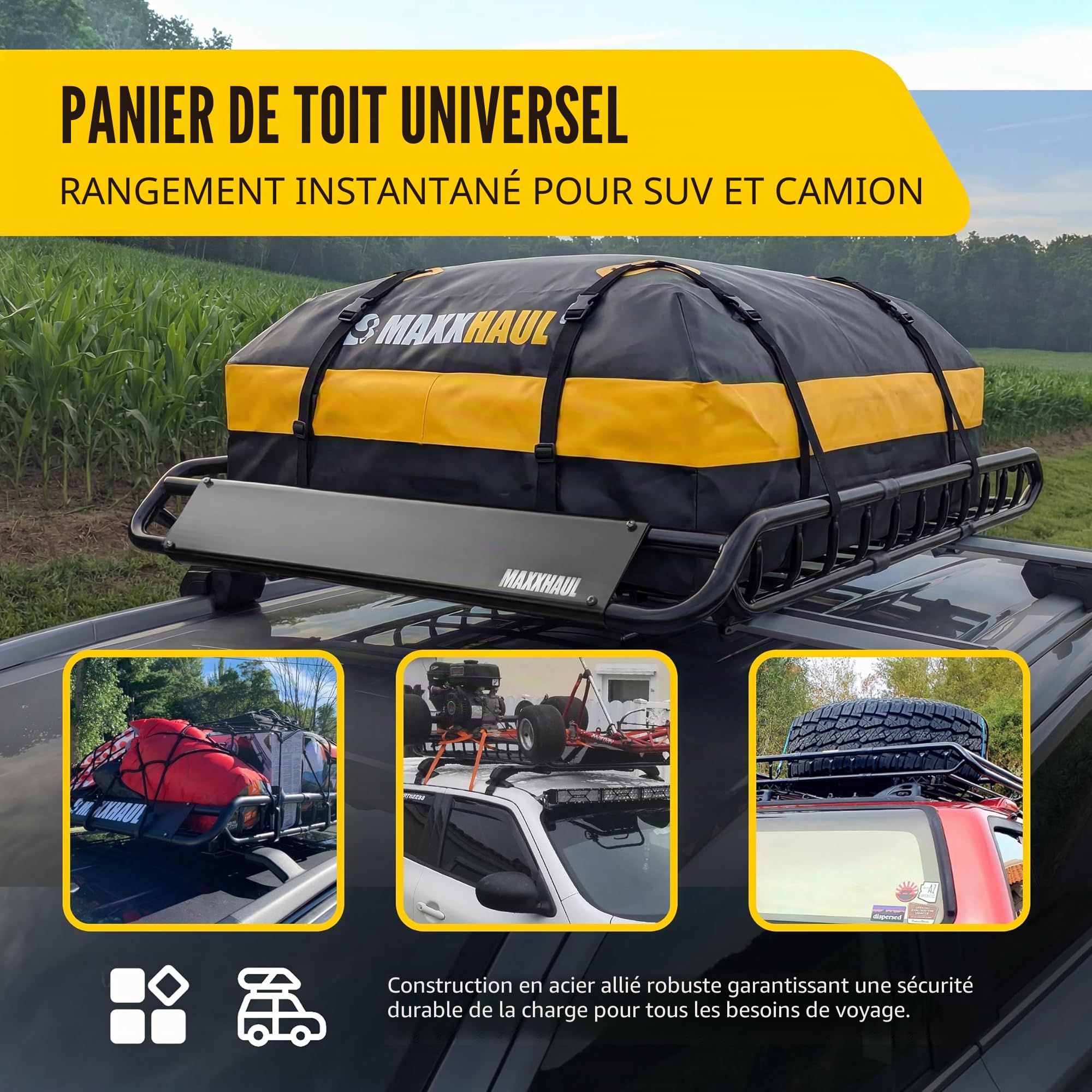 MAXXHAUL 70115 Galerie de Toit en Acier pour SUV et camionnettes, 116,8 x 91,4 x 11,4 cm,capacité de Charge 68 kg, Noir