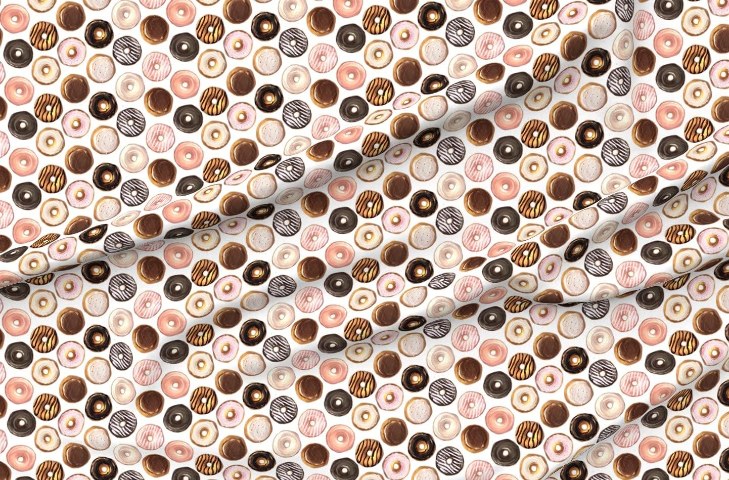 Spoonflower Fabric - Multi Donuts Watercolor Food Doughnut Printed on Organic Cotton Sateen Fabric by The Yard - Sewing Quilting Apparel Home Decor