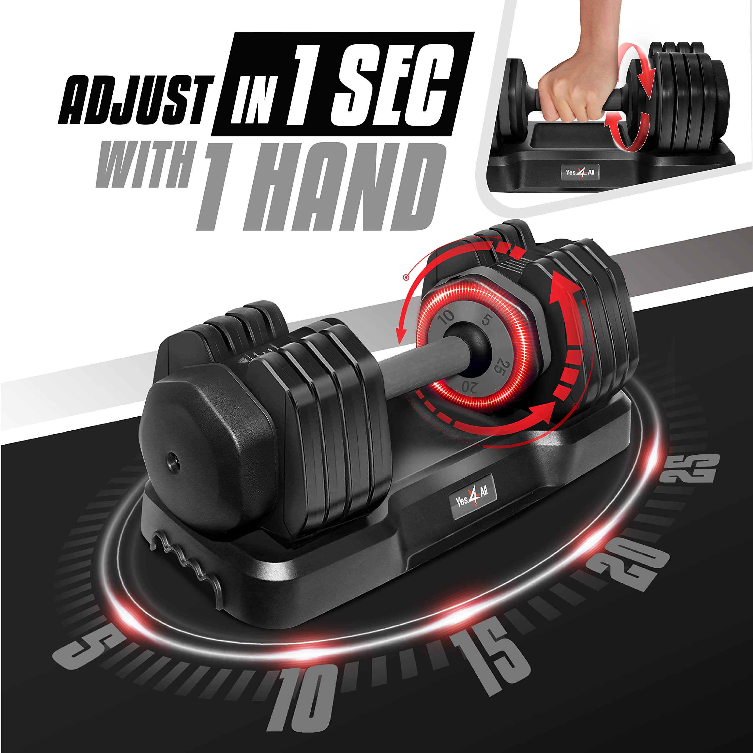 25/55LB Single/Pair Adjustable Dumbbells Weights, 5 in 1 Free Weights Dumbbell with One Second Dial Handle for Different Workout Levels