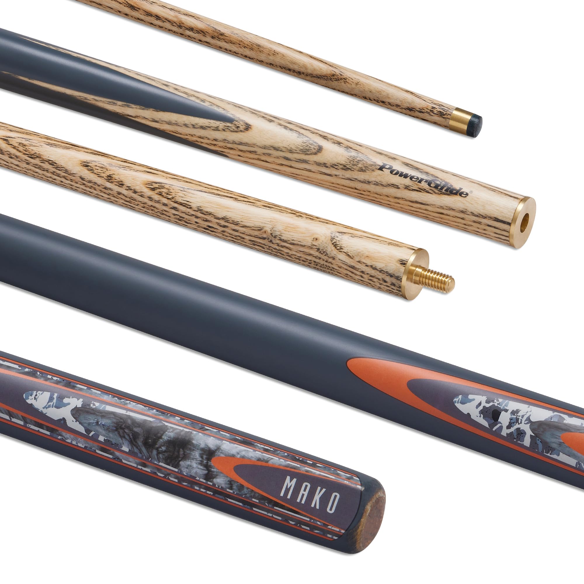 POWERGLIDE One 2-Piece Snooker Cue Stick | Ash Wood Shaft And Butt with Decal Design | Brass Joint | Full Size 57'' | 10 mm Tip'