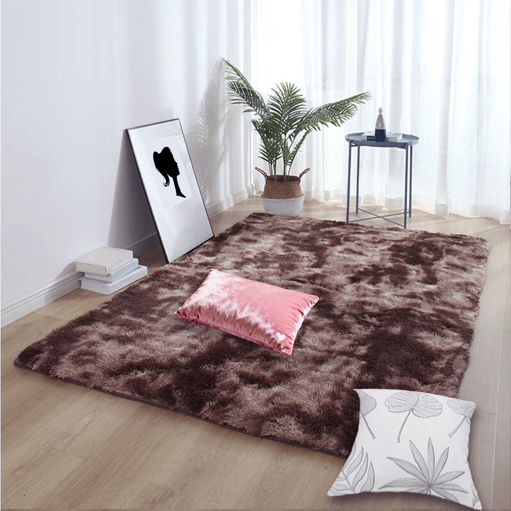 Tapis de salon 220x320 cm marron moelleux résistant et facile à nettoyer