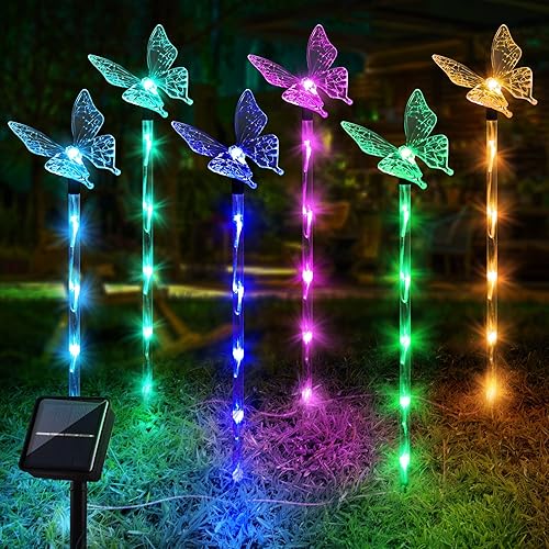 Set of 6 Butterfly Solar Outdoor Lights, Garden Decorations Lights Solar Powered Pathway Lights Outdoor Waterproof Butterfly Ornaments for Yard, Patio Plant Pot, Flower Bed, Home Decoration (8 Mode)