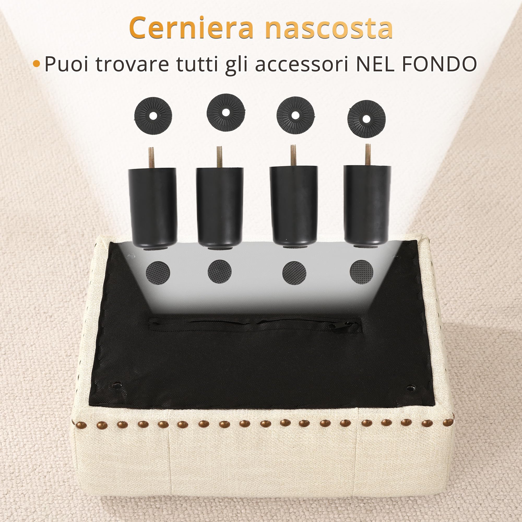 LUE BONA Pouf Poggiapiedi - Poggiapiedi Divano per Soggiorno, Camera Da Letto e Dormitorio - Sgabello Basso, Moderno, Lino, Beige
