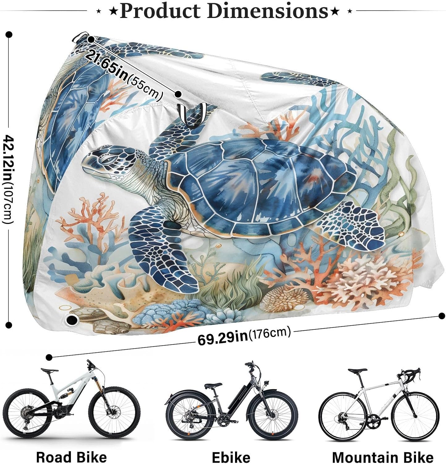 ALAZA Sea Turtle Swimming Bike Cover Waterproof Outdoor Ebike Bicycle Covers Tarp Protection for 1/2 Bikes, Sun UV Dust Wind Proof
