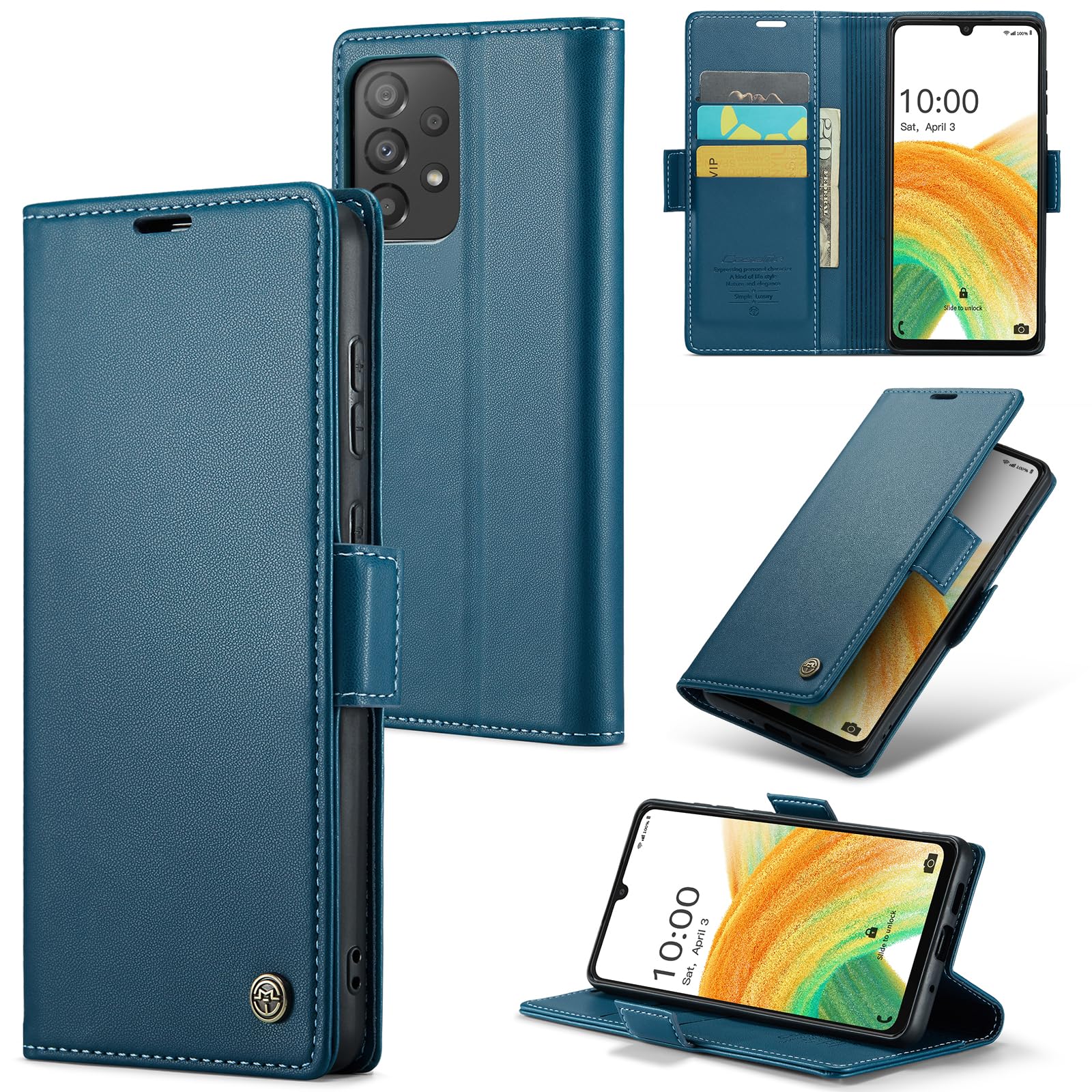 Rerzoiro Handyhülle für Samsung Galaxy A33 5G Hülle, Premium PU Lederhülle Klappbar Flip Case [RFID Blocker] Tasche Magnet Kartenfach Klapphülle Schutzhülle für Samsung Galaxy A33 5G, Blau