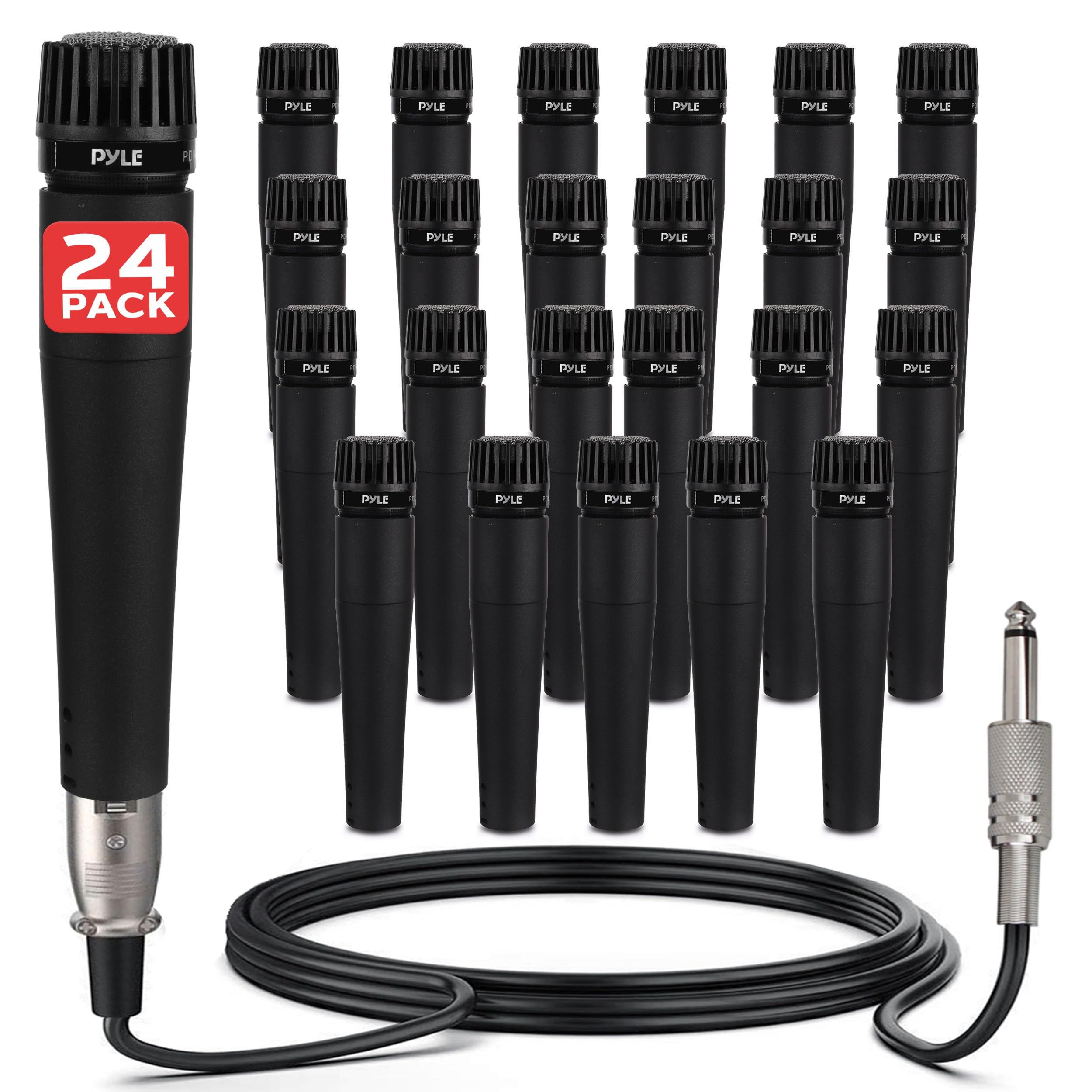 Pyle Professional Dynamic Microphone - 24-Pack Unidirectional Handheld Moving Coil Mic with Built-in Pop Filter, 15 ft. XLR Audio Cable, Ideal for Stage, Karaoke &amp; Studio Performances