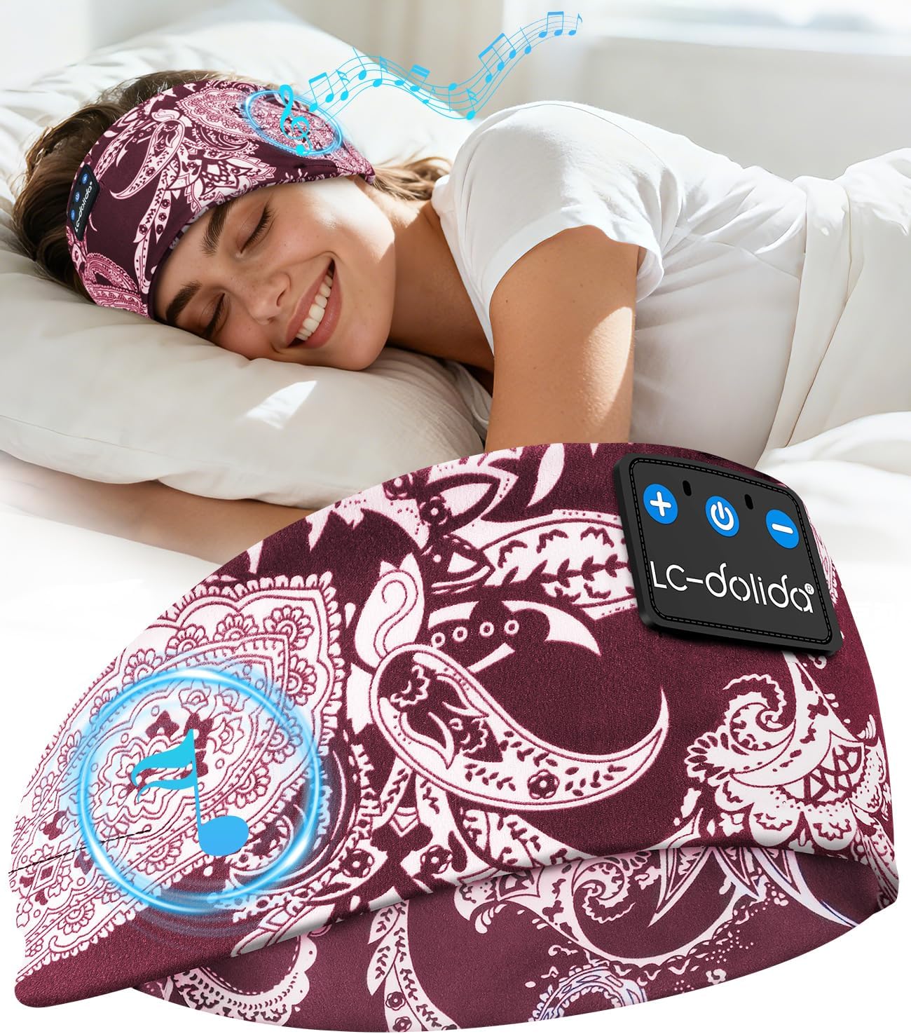 LC-dolida Bandeau Écouteurs de Sommeil Bluetooth V5.4, Casque Audio Bandeau sans Fil, Bandeau Audio Sommeil de 15 Heures de Lecture, Bandeau de Sommeil Léger avec Stéréo HiFi - Amazon product rated Grade C