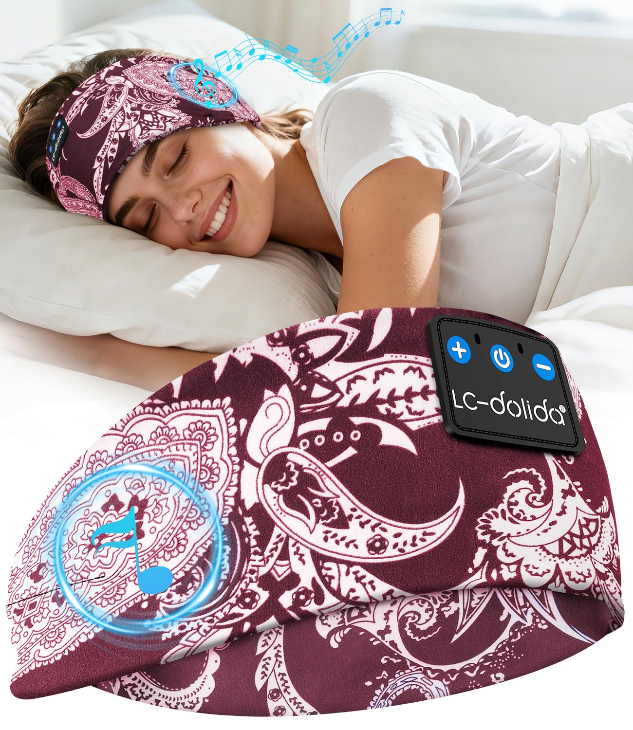 LC-dolida Schlafkopfhörer Bluetooth Schlafen Kopfhörer, Kabellos Sport-Kopfhörer Stirnband 15+ Stunden Lange Spielzeit Leichte Schlafstirnband mit HiFi-Stereo,Ergonomisch Tech Gadgets