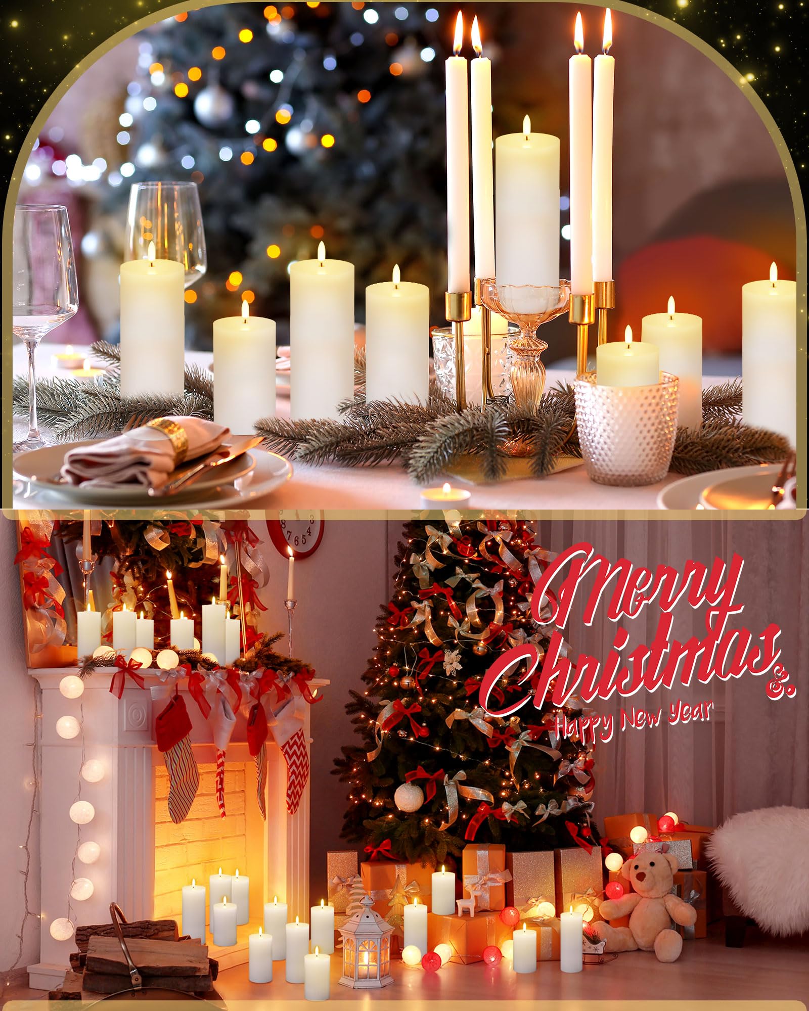 VIHOSE Juego de 6 velas blancas sin llama, velas LED blancas con control remoto y temporizador, velas sin llama de parte superior plana, velas de pilar sin llama, pilares que funcionan con pilas para