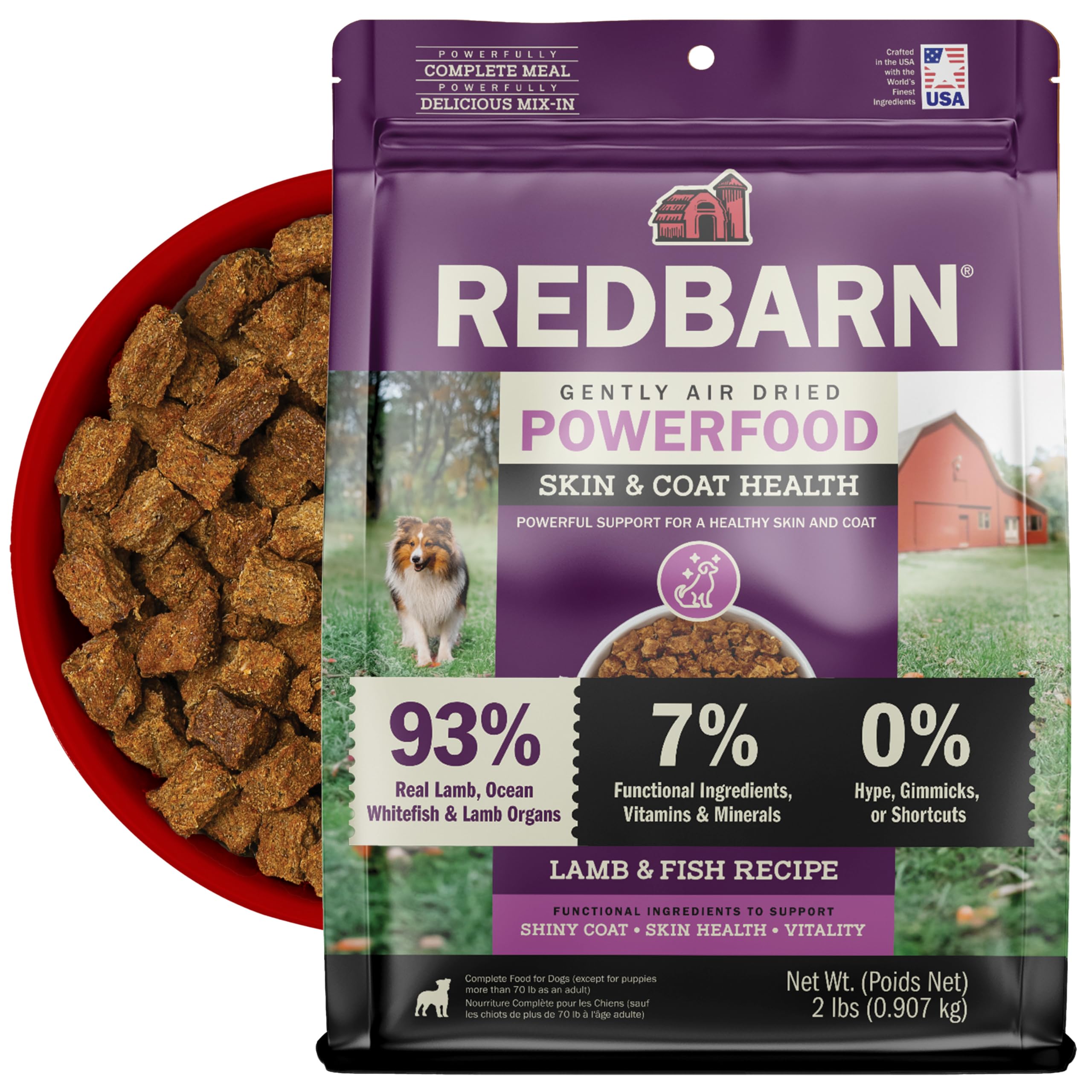 Redbarn Powerfood Air Dried Dog Food Lamb & Fish Recipe 2 lbs | High Protein, Skin & Coat Support with Omega-3s, Premium Dry Food for Adult Dogs, Made