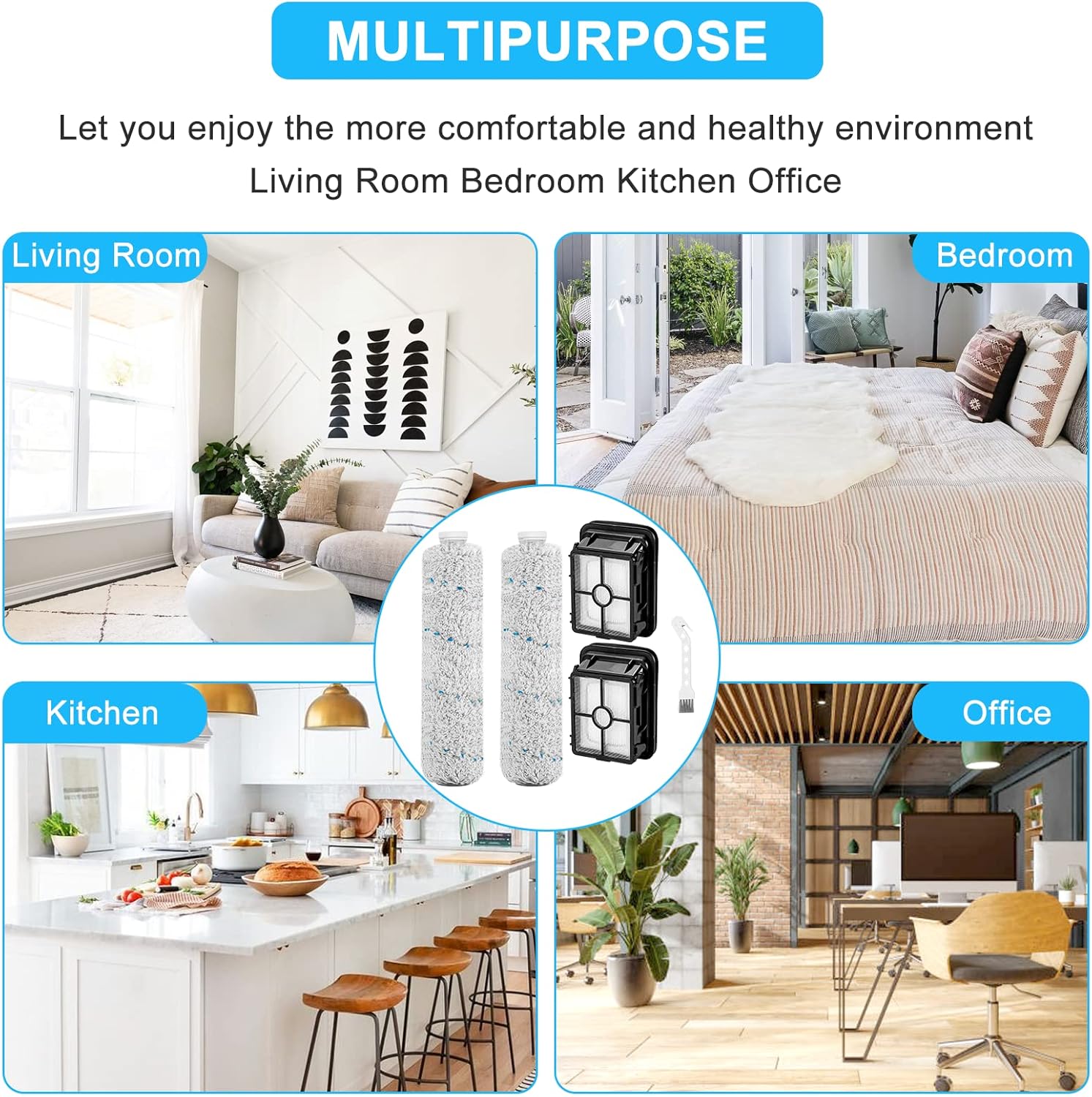 Replacement Parts for Bissell CrossWave Cordless Max 2554 2554A 2590 2593 2596 2597 HydroSteam Plus Series 3515 35151 3513 3518, Multi-Surface Brush Rolls 2787 and Replacement Filters 1866 LUXRILIX