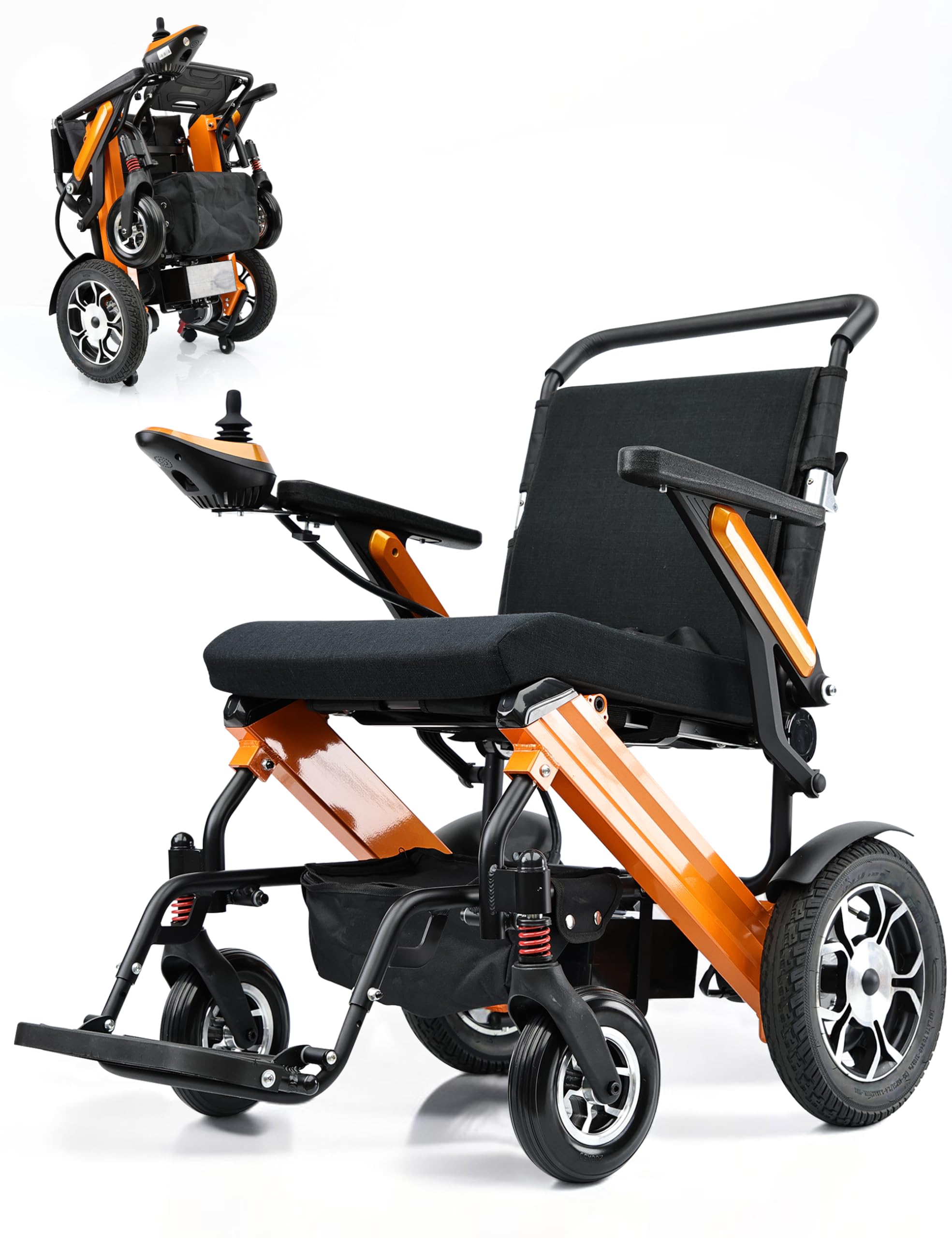 Sillas de ruedas eléctricas plegables para adultos y personas mayores, Silla de ruedas eléctrica todo terreno con motor de 500W plegable con cojín de asiento ergonómico, ligera y portátil para viajes