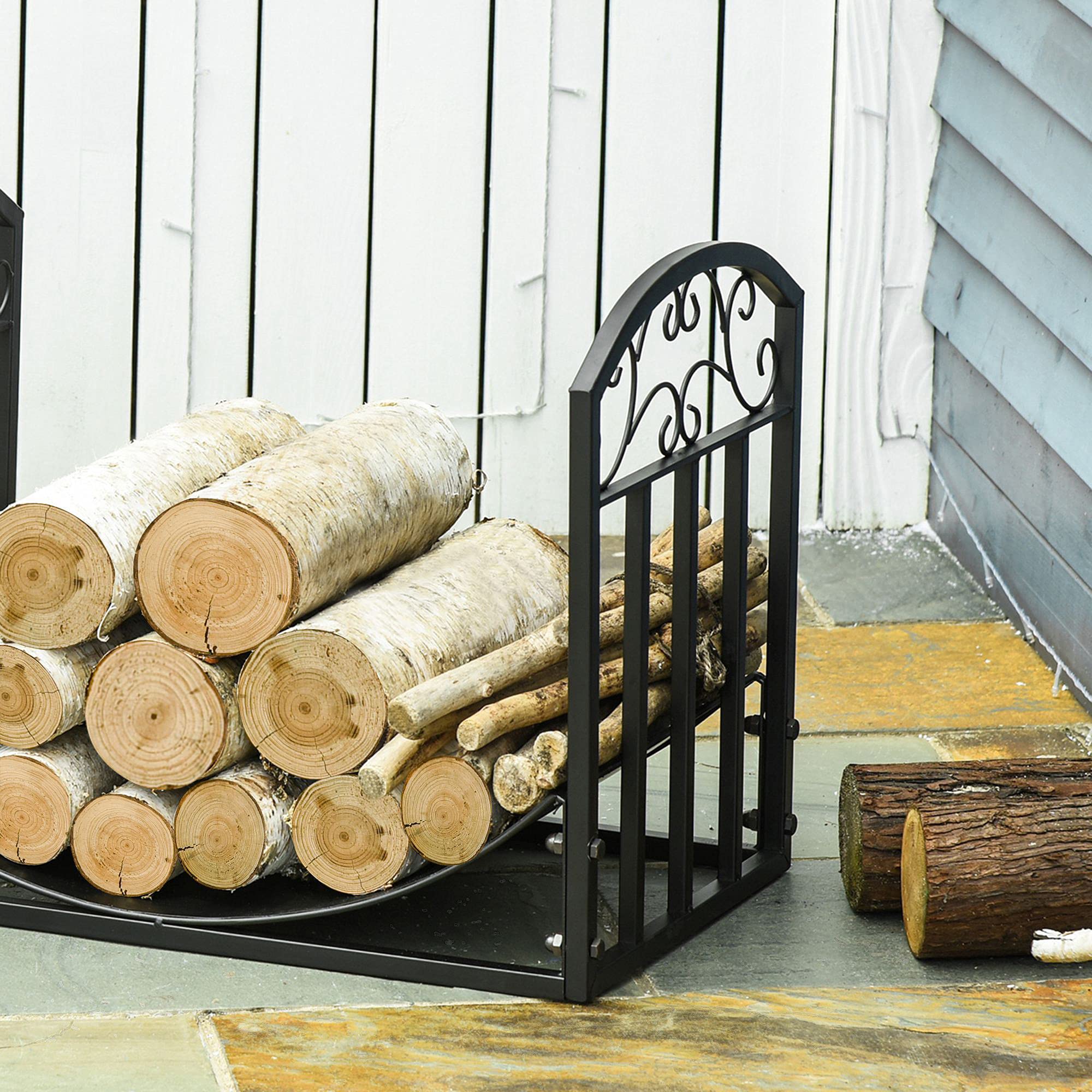 Outsunny - Portalegna Da Esterno Con 6 Gambe E 3 Ripiani, 123x32x115 Cm, Nero Resistente - Foto 11