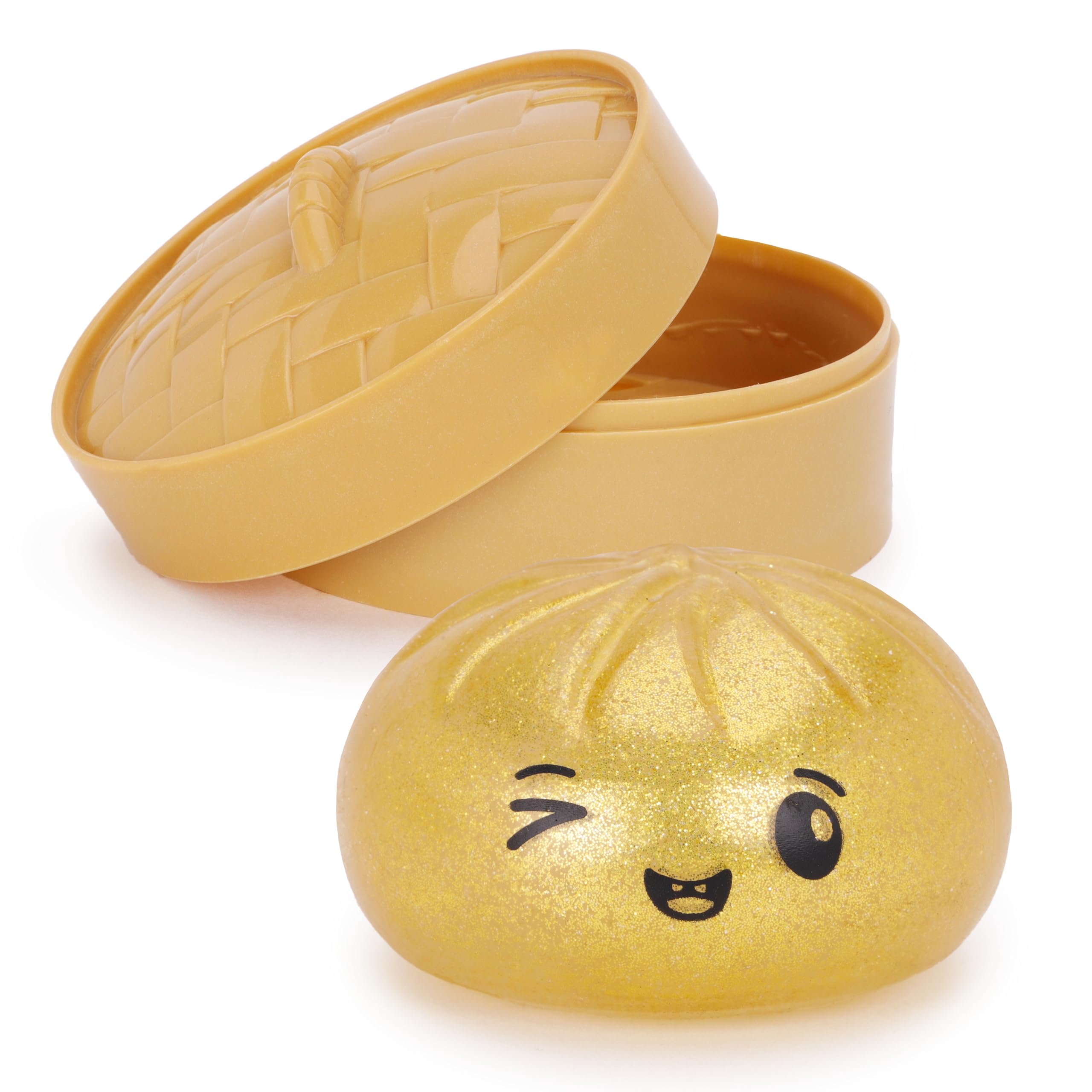 Toyland® Glitter Gold Squishy Bao Dumpling Sensory Fidget Toy with Plastic Steamer Box - Squeeze Toys for Kids - Ages 3+ — image 1