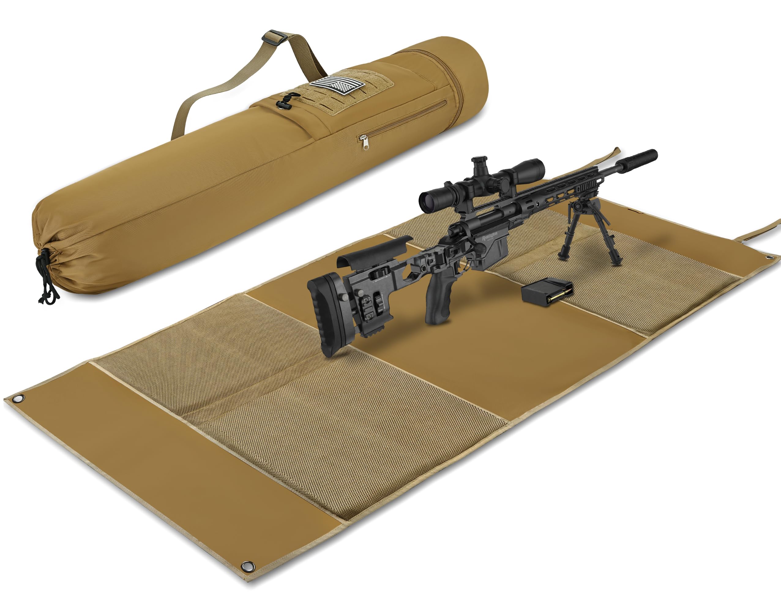 JIPIMON Shooting Mat with Tactical Water Resistant Carrying Bag, Extra Large Prone Padded Portable Roll Up Shooting Mats (Tan)