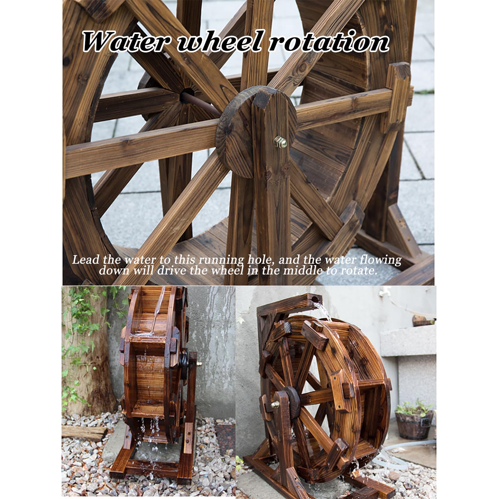 Holz Wasserrad Brunnen Garten Deko - Verschiedene Größen Vintage Look