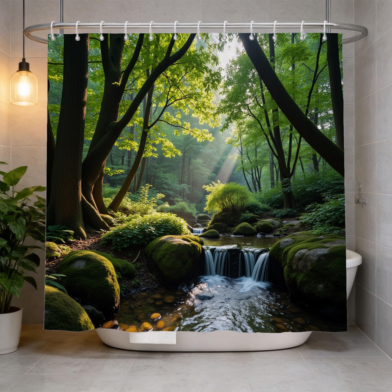 Hongduo 3D Woods River Shower Curtain for Stalls Bathtubs Jungle Bathroom Decor Shower Curtain Set Polyester Fabric Waterproof 180x200cm/71X79 Inch with Hooks