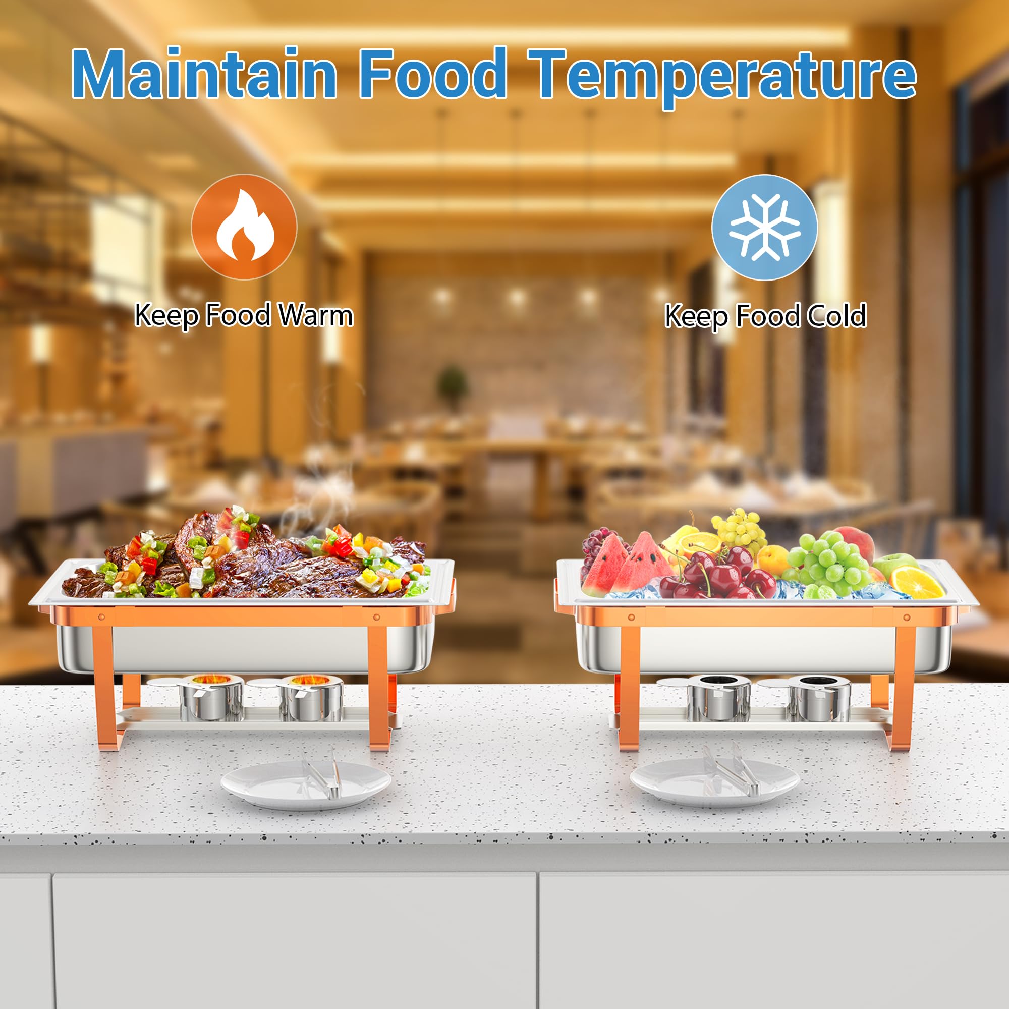Mahlzeit Chafing Dish Profi Set, 4 x Edelstahl Warmhaltebehälter, 9L Rechteckige Catering Servierplatten, Wärmebehälter für Speisen mit Deckelhalter, Speisenwärmer für Buffet, Partys, Abendessen