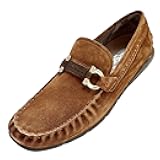TASBY Medium Gancini Brown Suede Leather Dress Drivers Loafers Men's(Salvatore