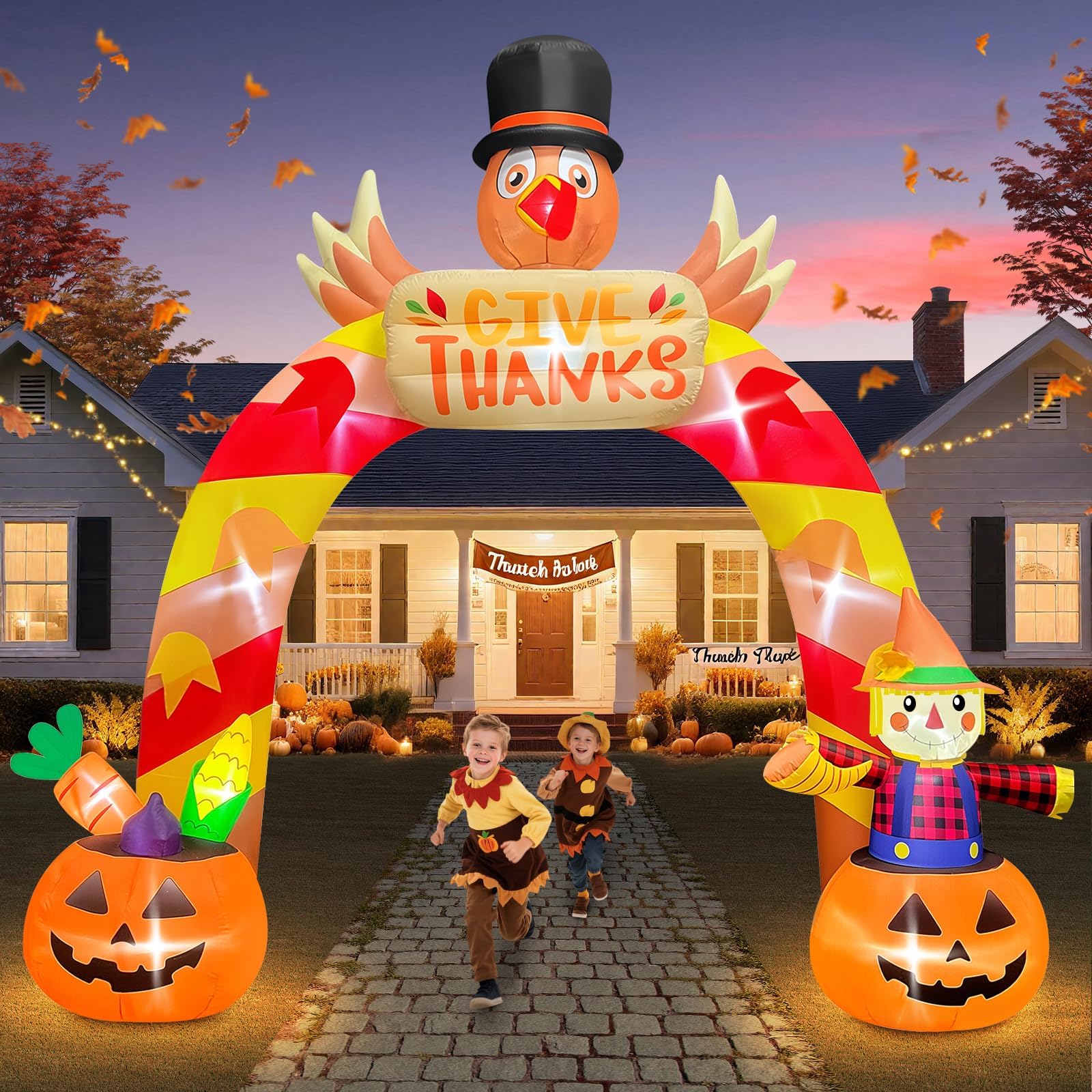 Arche gonflable de dinde Kalolary de 3,7 m avec LED pour décoration de jardin de Thanksgiving