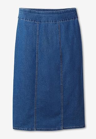 Woman Within Pull-On Flex Elastic-Waist Stretch Denim Skirt
