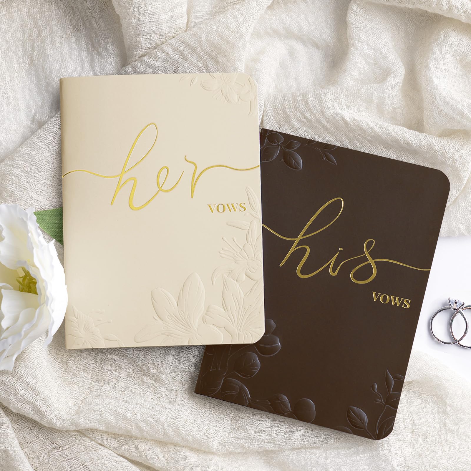 Livre De Vœux Mariage Pour Elle Et Lui Avec Feuille D'Or - 2 Livres Noir Et Blanc + 2 Stylos - Cadeau Mariage