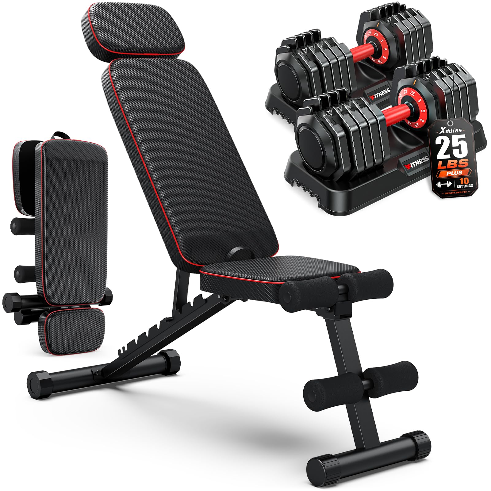 XDDIAS Adjustable Dumbbells and Bench Set for Home Gym Strength Training
