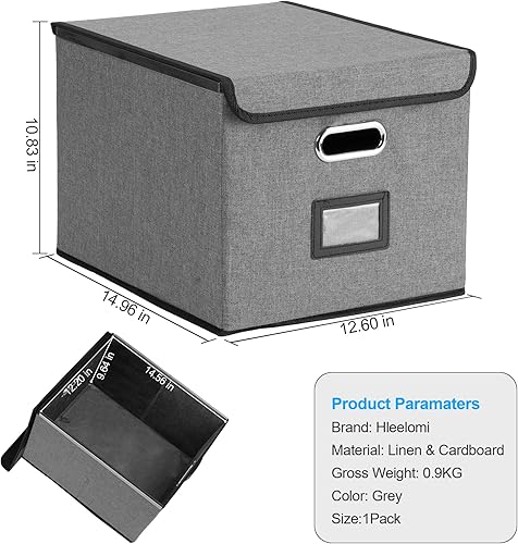 Vista 63 de Caja de archivos plegable con tapa y deslizador de plástico, organizador de documentos colgantes para oficina/hogar, 14.96 x 12.6 x 10.83 pulgadas