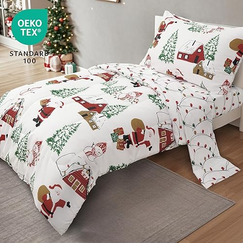 Miniatura 6 de PHF Juego de ropa de cama infantil de 4 piezas, ultra suave, incluye edredón, sábana bajera, sábana encimera y funda de almohada para niños y niñas,