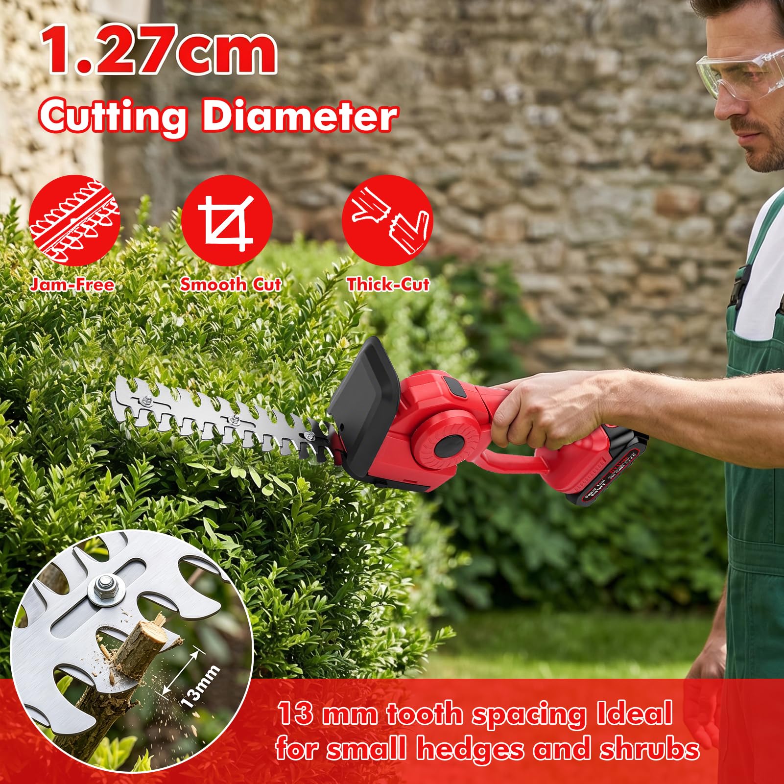 Tijeras de césped y arbustos con batería, 2 en 1, cortasetos con batería, 2 1500 mAh, 2 cuchillos diferentes de 20 cm/12 cm, tijeras de podar para patio, jardín, césped