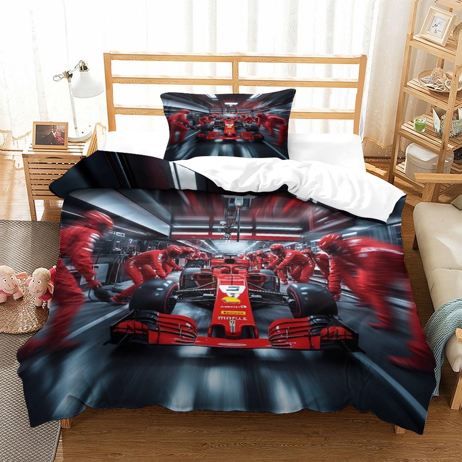 XiaopangXY Ferrariii Colorful Quilt Cover Set Hidden Zipper Formula racing Duvet Cover Set with Pillowcases Bedding Set Soft Microfiber Comforter Cover for Kids Adults Single（135x200cm）