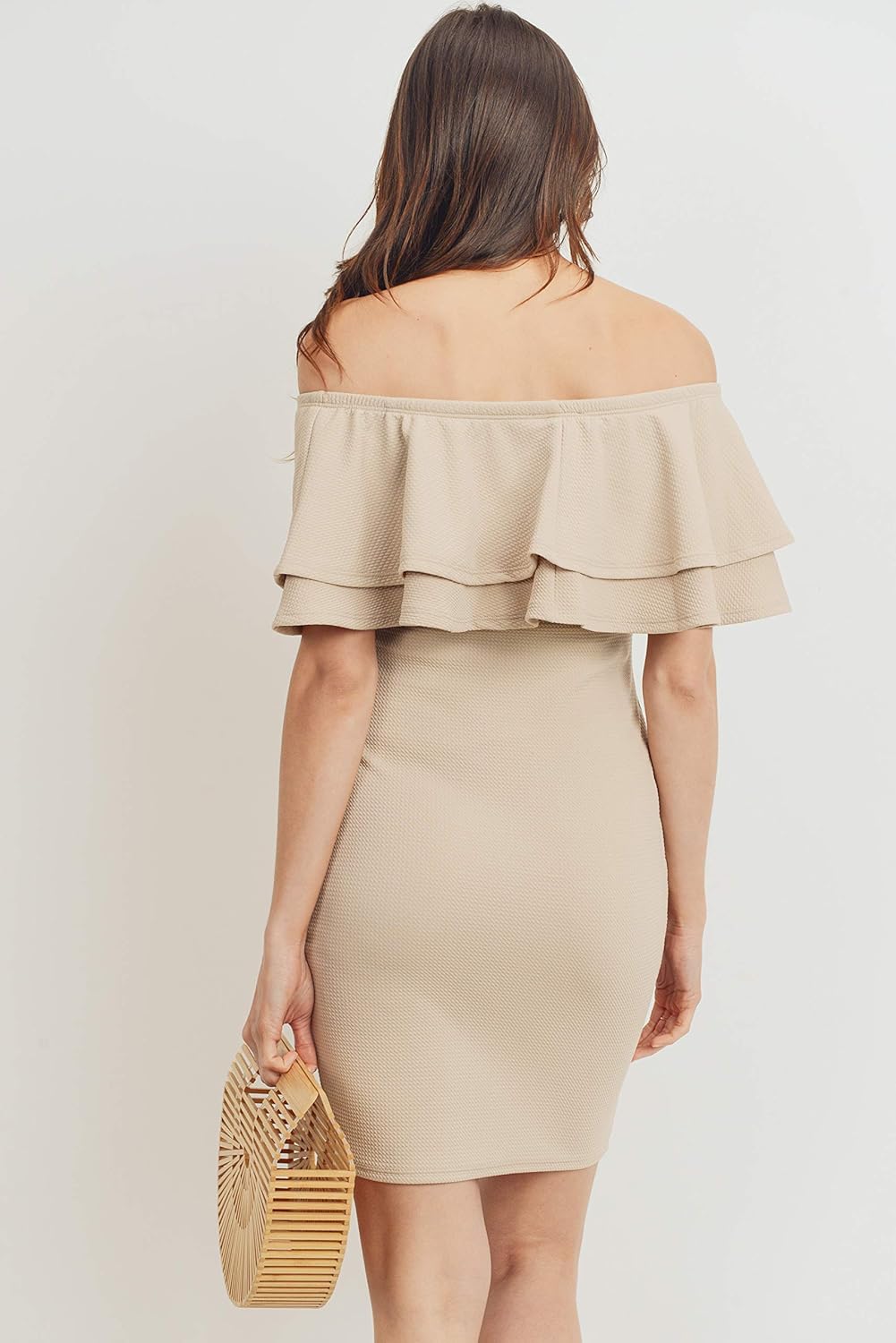 LaClef Women's Off Shoulder Maternity Dress with Double Ruffle - Image 6